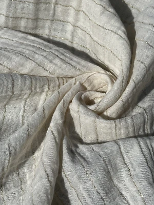 Organic Double Gauze Muslin Fabric with Gold & Silver Glitter Stripes | 2 Yards - Image 1 of 4