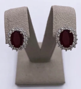 Par Pendientes Oro 18 Kt. con Diamante Y Rubíes Naturales Ct. 4,92 - Imagen 1 de 3