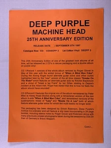 Deep Purple Press Release Original EMI Machine Head 25th Anniversary 1997 - Picture 1 of 2