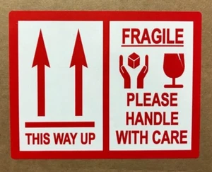 Red - This Way Up / Fragile Packing Stickers - 103 x 80mm - Different Pack Sizes - Picture 1 of 2