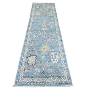 2'9"x9'9" Blue Anatolian Village Inspired Hand Knotted Wool Runner Rug R20701 - Picture 1 of 6