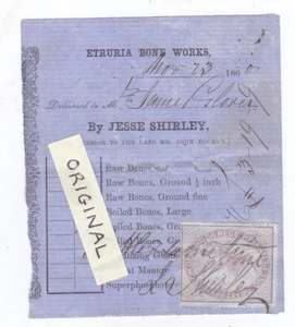 JESSE SHIRLEY ETRURIA ETRUSCAN BONE FLINT MILL BOURNE BILL 1860 GLOVER POTTERY - Picture 1 of 2