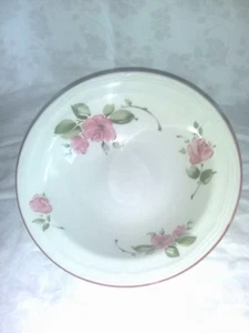 4 ciotole vintage Gibson Roseland Stonewear 7" zuppa cereali rosa verde su crema - Foto 1 di 4