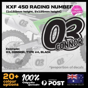 3x Calcomanías adhesivas de vinilo personalizadas KAWASAKI KX 450F KX450 matrícula de carreras - Imagen 1 de 7