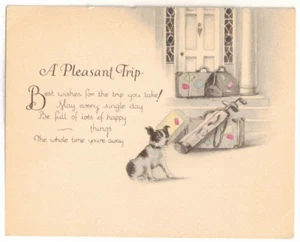 Tarjeta de felicitación de la década de 1930: ""Un viaje agradable"" palos de golf para perros - F. Farrin pintados a mano - Imagen 1 de 3