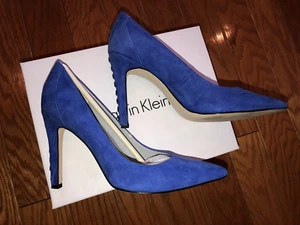 Calvin Klein Balina Electric Blue Periwinkle suede pointy toe pumps studded 7.5 - Picture 1 of 9