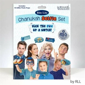 Chanukah Hanukkah Selfie Set 10 glitter photo props party supply - Picture 1 of 1