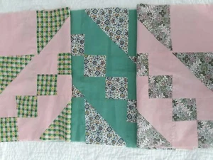 Set of 3 Vintage Large Quilt Blocks Squares Size 12 x 12"in Fabric Pink - Picture 1 of 8