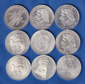 BRD 9x 5 DM Silber-Gedenkmünzen 1952 - 1971, Ag625, vz - Bild 1 von 9