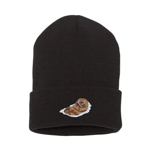Wildlife Swimming Otter embroidered beanie hat, custom embroidered beanie hat - Picture 1 of 2