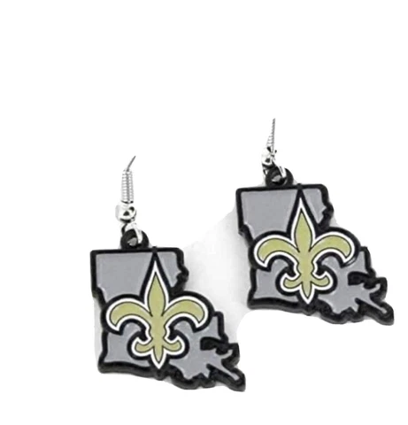 New Orleans Saints Football NFL State Design Charm Silver Dangle Earrings Set Cover