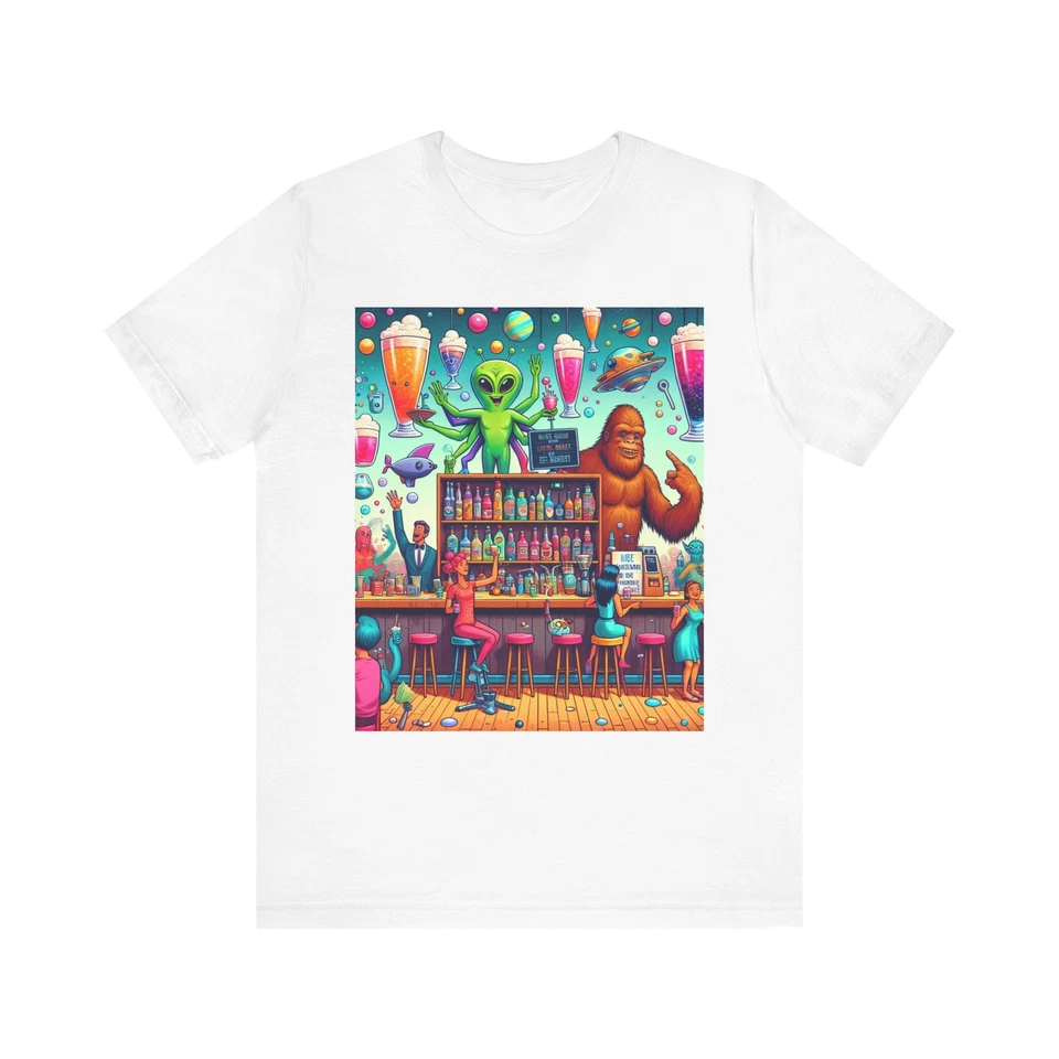 Camiseta de algodón Bigfoot Alien in a Bar, Sasquatch, OVNI Foto 1 de 1