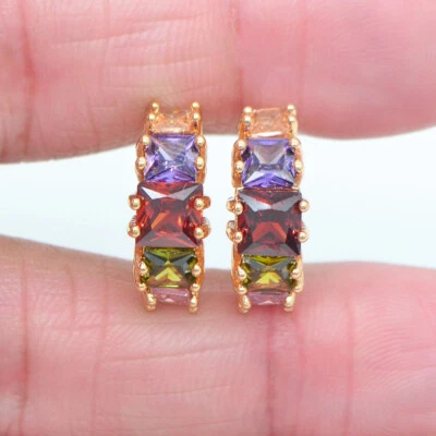 Pendientes Huggie Aro Moda Topacio Multicolor Lleno Oro Amarillo 18K para Mujer Foto 1 de 4