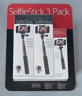 Sunpak Selfie Stick Paquete de 3 1094130 — Nuevo Sellado de Fábrica Foto 1 de 4