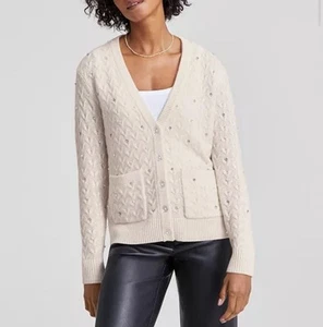 Charter Club Luxury Cashmere Embellished Cardigan, Woman Size M, Ivory White - Picture 1 of 12