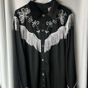 Men’s Black Western Costume Shirt Fringe The Barbie  Movie Size Medium 32-34 - Picture 1 of 7