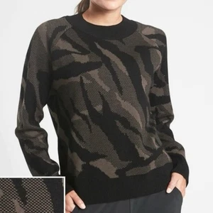 Athleta Jacquard Wool Blend Black & Brown Camo Crewneck Sweater medium - Picture 1 of 5