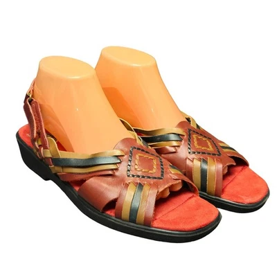 Dr Scholls Rojo Azteca Doble Air Pillo Cojín Plantillas Cuero Sandalias Comodidad Foto 1 de 4