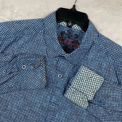 Robert Graham Shirt Mens 2XL Classic Fit Blue Geometric Diamond Print Flip Cuff - Image 1 of 4