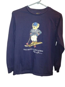 Polo Ralph Lauren Niños Grande (14-16) Esquí OSO Gráfico Manga Larga Camiseta Azul Marino - Imagen 1 de 4