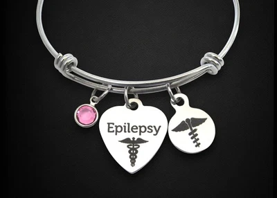 Pulsera Médica para Epilepsia con Caduceo y Piedra Natal, Regalo para Concienciación sobre Epilepsia Foto 1 de 4