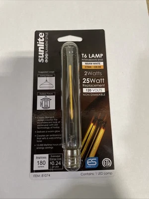 *NEW* Sunlite LED Filament Style T6/LED/FS/2W/CL/E17/27K (81074) - Image 1 of 2