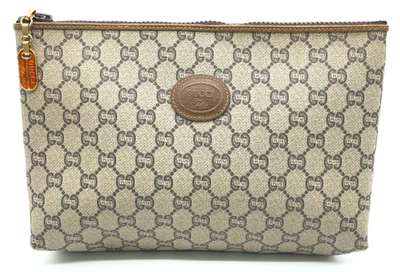 Authentic Gucci GG Plus Supreme PVC x Leather Gray Clutch Bag NS101737 - Image 1 of 4