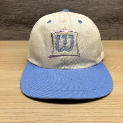 Vintage Wilson Hat Cap Strap Back Cream Blue Pastel W Logo Baseball Mens 90s - Image 1 of 4