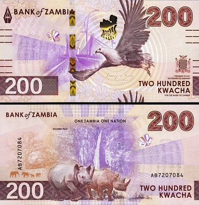 Zambia 200 Kwacha 2024 2025, UNC, P-66, New Design, Rhino EAGLE - Image 1 of 3