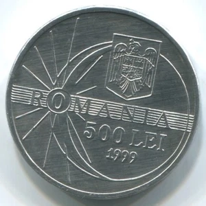 Romania 1999, 500 Lei, Solar Eclipse, scarce UNC aluminum coin. C029a - Picture 1 of 3
