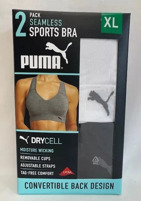 PUMA 2 Pack Seamless Sports Bra White/Black Size XL