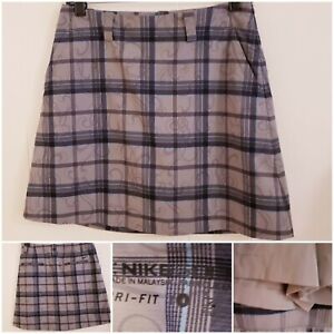 Nike Women Golf Skirt Skort Size 4 Drifit Gray Plaid Pockets Side Zip 407100-010
