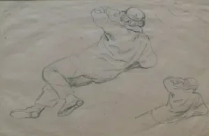 James Thomas Linnell (1820-1905) Chalks On Wove. Reclining Boy. Riley-Smith Prov - Picture 1 of 4