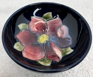 Moorcroft Vintage Cobalt Blue 3.5" Mini Bowl with Clematis Flower Signed - Picture 1 of 6