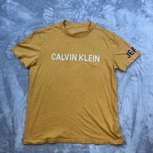 Calvin Klein Jeans T-Shirt Mens Size Small Yellow Graphic Tee - Picture 1 of 7
