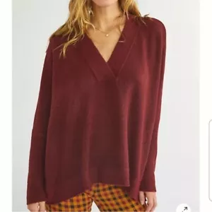 Anthropologie Burgundy Maroon Red V-Neck Oversized Sweater Women’s Size Small - Picture 1 of 8