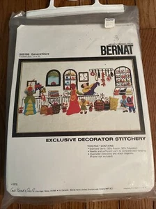 Vintage 1975 Bernat Embroidery Wall Hanging Kit General Store 14”x22” - Picture 1 of 8