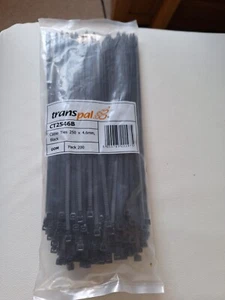 200 PACK 250mm x 4.6mm HIGH QUALITY BLACK NYLON CABLE TIES - TRANSPAL CT2546B - Picture 1 of 3