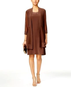 $140 R&M Richards Women's Brown Metallic Open Front 3/4 Sleeve Cardigan Size PL - Picture 1 of 1