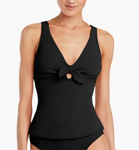 Robin Piccone L99827 Womens Black Tie Front Ava Tankini Swim Top Size L - Picture 1 of 4
