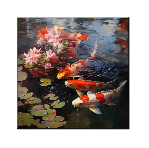 Fish Koi Oil painting Picture Printed on canvas-Home Wall Feng Shui Decor-