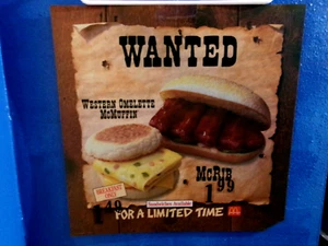 mcdonalds Wanted Mc Rib translite sign poster 21 3/4" x 21 3/4", 1992 - Picture 1 of 2