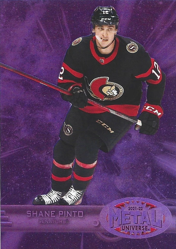 2021-22 Skybox Metal Universe Retro Purple Spectrum Shane Pinto RC /199 Senators - Image 1 of 1