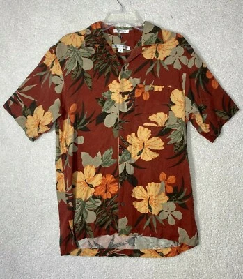 Camisa Geoffrey Beene Para Hombres M Campamento Hawaiano Aloha Lavable Seda Floral  Foto 1 de 4