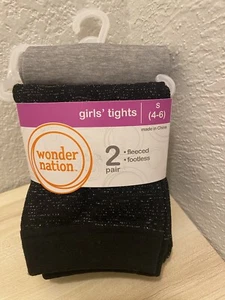 Wonder Nation Girls Tights Size Small 2 Pair Fleeced Footless Black & Gray New - Picture 1 of 4