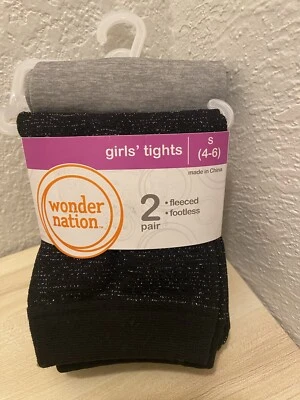 Wonder Nation Girls Tights Size Small 2 Pair Fleeced Footless Black & Gray New - Image 1 of 4