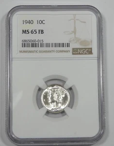 1940 Mercury Dime CERTIFIED NGC MS 65 Full Bands Silver 10c - Imagen 1 de 4