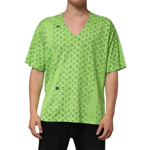 DOLCE & GABBANA T-shirt Green V-Neck DG Logo Heart Print IT52/US42/XL 750usd - Picture 1 of 13
