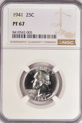 1941 Washington Quarter Proof NGC PF 67 PR67 Gem Silver Coin 25C - Image 1 of 2