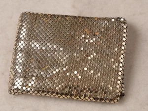 WHITING & DAVIS Gold Metall Mesh Klapp GELDBÖRSE GELDSCHEINFACH Druckknopf Tasche Vintage USA - Bild 1 von 5